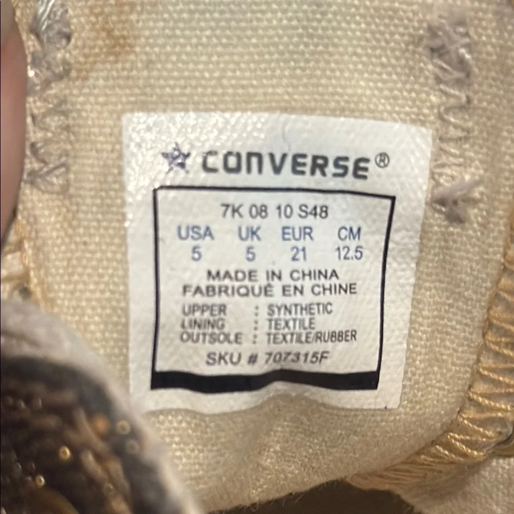 Gold Sparkly Converse Sneakers with Rubber Sole baby girl sz 5 low top shoes
